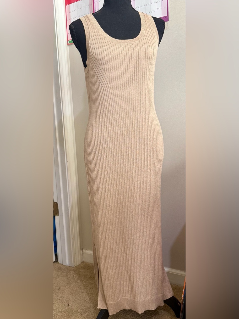 NWT Banana Republic Gold Metallic Ribbed Knit Maxi Dress Size Small